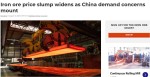 با افزایش نگرانی ها در مورد تقاضای‌چین، افت قیمت‌سنگ‌آهن بیشتر می شود