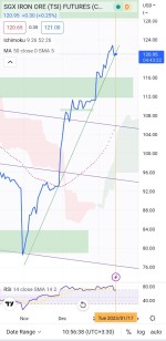 سنگ آهن وارداتی چین در بازار آتی بورس سنگاپور تا ۱۲۴ دلار/تن cfr رشد کرد.