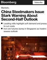 خبر دیروز بلومبرگ: فولاد سازان چینی نگران شرایط نیمه دوم سال هستند.