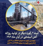 ثبت پنجمین و ششمین رکورد تولید روزانه آهن‌اسفنجی در آبان ۱۴۰۲ توسط فولاد ارفع