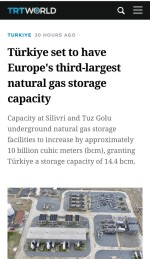 ترکیه سومین ظرفیت ذخیره گاز طبیعی اروپا را در اختیار خواهد داشت