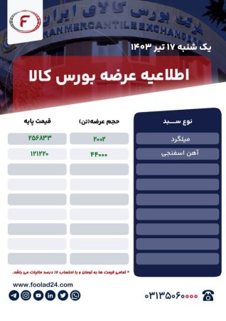 اطلاعیه عرضه بورس کالا یک شنبه 17 تیر 1403