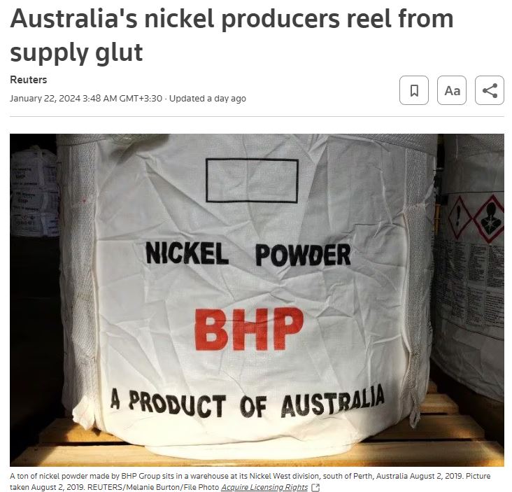  تحت فشار قیمت‌ها، تولیدکنندگان نیکل استرالیا با مازاد عرضه مواجه هستند